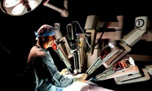 Staff using the Da Vinci robot at Freeman hospital