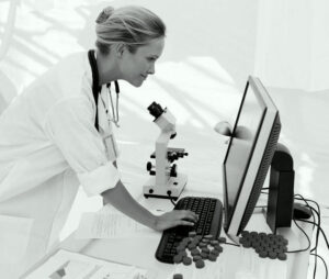 female researcher bw